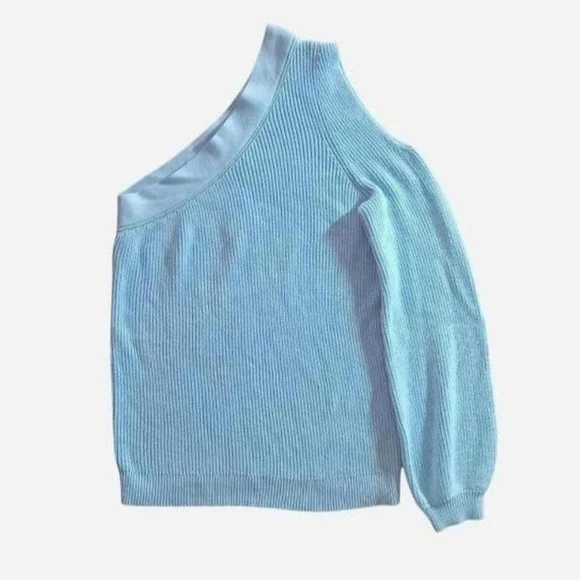 NWT Nine West Light Blue One Shoulder Sexy Sweater Christmas Holiday Gift Y2K - Picture 7 of 8